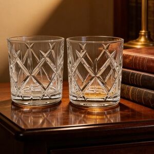 Top Shelf Bevel Cut Crystal Whiskey Glasses 13oz Double Old Fashioned Set Of 2